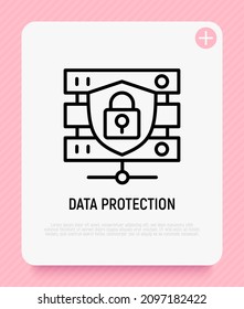 Secure servers thin line icon, database with shield. Modern vector illustration.