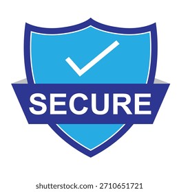 Icono de insignia de escudo seguro: emblema de marca de verificación de seguridad azul para sistemas de seguridad, protección, privacidad y acceso verificado
