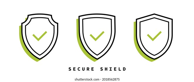 Secure shield badges set. Protection shield with checkmark. Emblems template for protection, sport club, military and security coat of arms. Vector illustration.