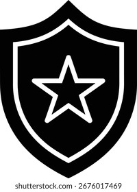 Um emblema de escudo seguro com uma estrela ousada simbolizando a segurança da proteção e a defesa forte contra ameaças que promovem a confiança