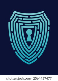 Secure shield fingerprint. Scan fingerprint, security or identification system based on thumb lines. Biometric data design. Futuristic technology. Vector illustration