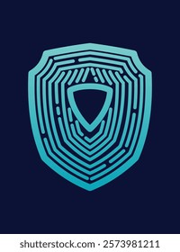 Secure shield fingerprint. Scan fingerprint, security or identification system based on thumb lines. Biometric data design. Futuristic technology. Vector illustration