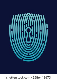 Secure shield fingerprint. Scan fingerprint, security or identification system based on thumb lines. Biometric data design. Futuristic technology. Vector illustration