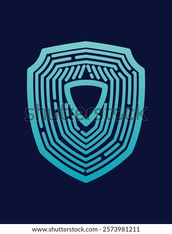 Secure shield fingerprint. Scan fingerprint, security or identification system based on thumb lines. Biometric data design. Futuristic technology. Vector illustration