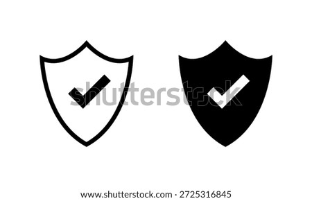 Secure shield icon with check symbol. Verify security, enable protection, trust access sign
