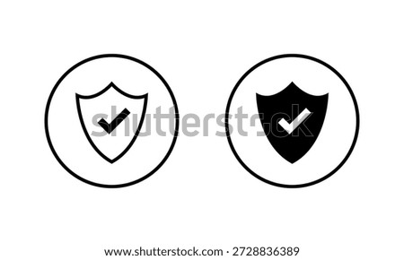 Secure shield icon with check symbol. Verify security, enable protection, trust access sign in circular outline