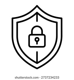 Secure shield icon with locked padlock symbol symbolizing protection and safety on a white background