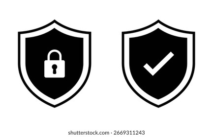 Ícones de proteção segura que representam proteção, segurança e verificação confiável para sites.