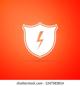 Secure shield with lightning icon isolated on orange background. Flat design. Vector Illustration