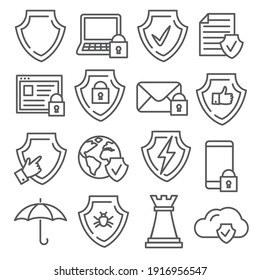 Secure and Shield Line Icons on white background