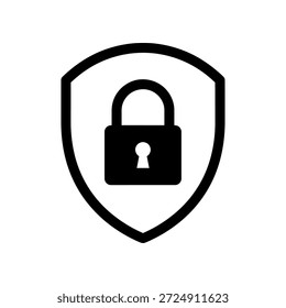 Ícone de bloqueio de escudo seguro. Símbolo e sinal de segurança de proteção. Conceito de privacidade de segurança cibernética. Ilustração vetorial isolada sobre fundo branco.