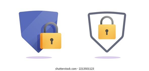 Secure shield lock icon vector blue 3d, safety protection solid guarantee private line art pictogram, privacy data access modern graphic, secret guard defence padlock sign isolated clipart image
