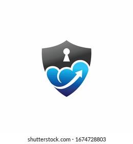 secure shield logo and cloud storage logo design