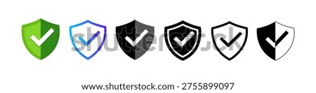 Secure shield tick icon set. Approval, safety and cyber protection concept vectors