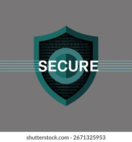 Ilustração de Vetor de Proteção Segura - Ícone de Proteção de Cibersegurança para Projetos de Privacidade de Dados, Segurança de Rede, Segurança de Software, Privacidade, Defesa Digital, Tecnologia e Web Design