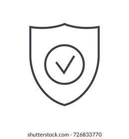 Secure Shield Vector Line Icon, Sign, Illustration On Background, Editable Strokes