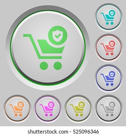 Secure shopping color icons on sunk push buttons