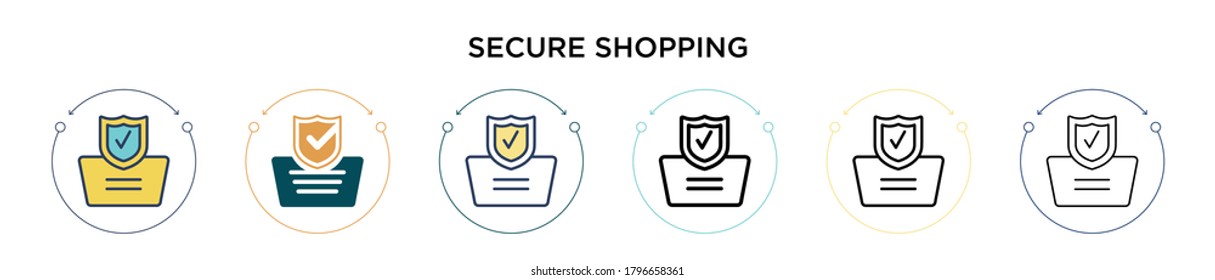 Secure shopping icon in filled, thin line, outline and stroke style. Vector illustration of two colored and black secure shopping vector icons designs can be used for mobile, ui, web