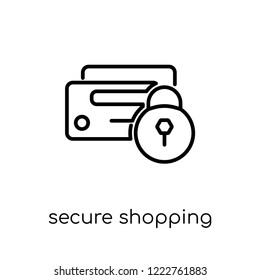 secure shopping icon. Trendy modern flat linear vector secure shopping icon on white background from thin line collection, outline vector illustration