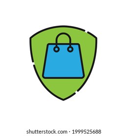 Secure Shopping icon Vector Illustration. Shopping Security and Safety with Shield icon design concept for e-commerce, online store and marketplace website, mobile, logo, symbol, button, sign, app UI