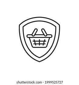 Icono de compras seguras Ilustración vectorial. concepto de diseño de icono de Shopping Security and Safety with Shield para comercio electrónico, tienda online y sitio web de mercado, móvil, logotipo, símbolo, botón, signo, interfaz de usuario de la aplicación