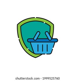 Secure Shopping icon Vector Illustration. Shopping Security and Safety with Shield icon design concept for e-commerce, online store and marketplace website, mobile, logo, symbol, button, sign, app UI