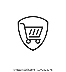 Icono de compras seguras Ilustración vectorial. concepto de diseño de icono de Shopping Security and Safety with Shield para comercio electrónico, tienda online y sitio web de mercado, móvil, logotipo, símbolo, botón, signo, interfaz de usuario de la aplicación