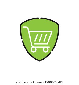 Sicheres Shopping-Icon Vektorgrafik. Shopping Security and Safety mit Schild-Icon Design-Konzept für E-Commerce, Online-Shop und Marktplatz Website, Mobile, Logo, Symbol, Button, Zeichen, App-UI