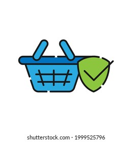 Secure Shopping icon Vector Illustration. Shopping Security and Safety with Shield icon design concept for e-commerce, online store and marketplace website, mobile, logo, symbol, button, sign, app UI