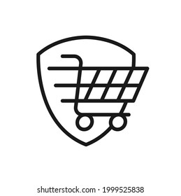Icono de compras seguras Ilustración vectorial. concepto de diseño de icono de Shopping Security and Safety with Shield para comercio electrónico, tienda online y sitio web de mercado, móvil, logotipo, símbolo, botón, signo, interfaz de usuario de la aplicación