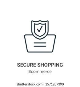 Secure shopping outline vector icon. Thin line black secure shopping icon, flat vector simple element illustration from editable ecommerce concept isolated on white background