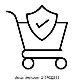 Secure Shopping Vector Line Icon Design
