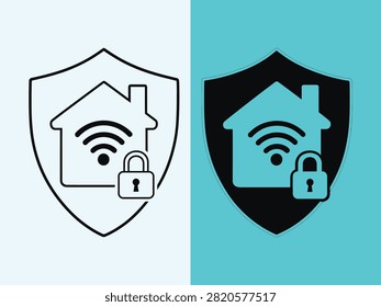 Secure smart home network protection with shield and lock symbols for household automation and iot safety vector illustration graphic design