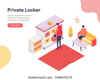 Secure Space and Private Locker Illustration Concept. Isometric design concept of web page design for website and mobile website.Vector illustration