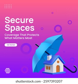 Secure Spaces – Modern Home Protection Insurance Banner Ad Vector Design for Safety, Security, and Real Estate
