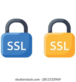 Secure SSL padlock icons representing encrypted internet connection and website security illustration flat vector isolated on white background cybersecurity technology concept design