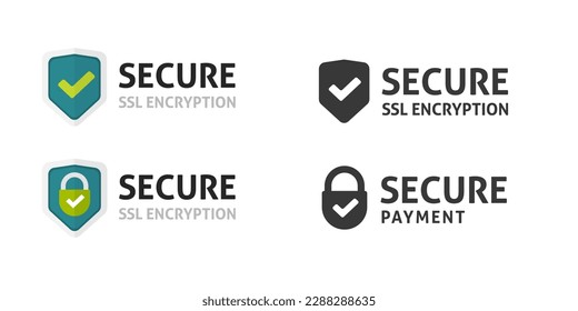 Secure ssl payment tick lock icon vector label badge check mark, https security shield black white simple pictogram graphic, protected encryption technology image clipart 