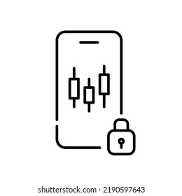 Aplicación segura de intercambio de acciones en smartphone. Icono de línea de trazo de píxeles perfecto, modificable