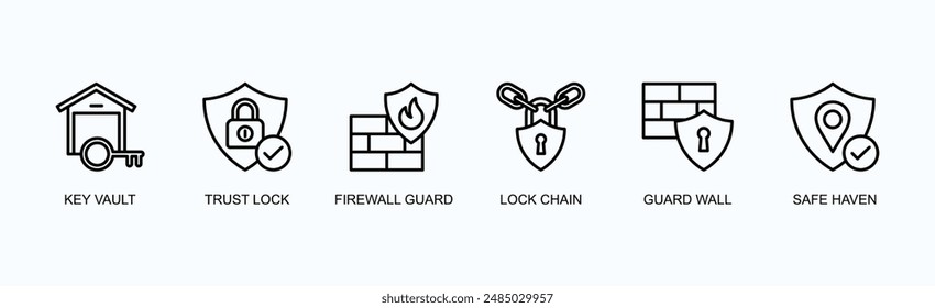 Secure Storage Banner Web Icon Vector Illustration Concept With Key Vault, Shield Lock, Firewall Guard, Lock Chain, Guard Wall, Safe Haven