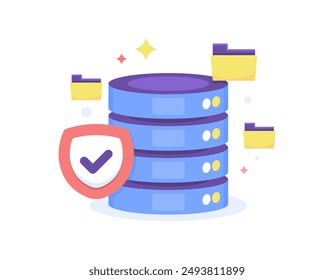 secure storage concept. data protection on servers and databases. security system to protect files in data centers. storage illustration with shield and folder symbols. flat style design. graphic