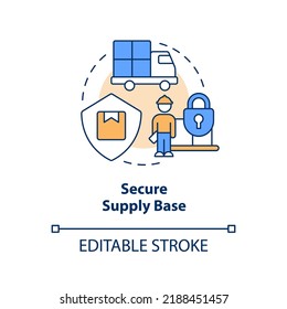 Secure supply base concept icon. Business safety. Immediate attention area abstract idea thin line illustration. Isolated outline drawing. Editable stroke. Arial, Myriad Pro-Bold fonts used