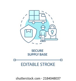 Icono de concepto turquesa de base de suministro seguro. Seguridad empresarial. Ilustración de línea delgada de idea abstracta de área de atención inmediata. Dibujo de contorno aislado. Trazo editable. Fuentes Arial, Myriad Pro-Bold utilizadas