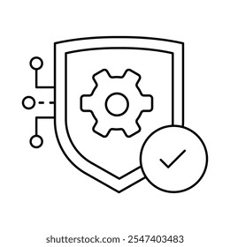 Ícone de desempenho de sistema seguro - blindagem com circuito e engrenagem, representando a confiabilidade, a manutenção e a segurança operacional do sistema