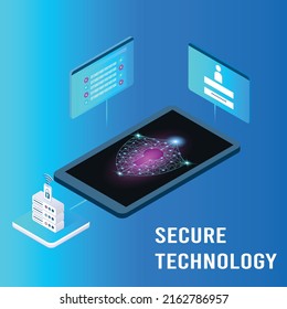 vector plano de seguridad de smartphone bloqueado con aplicación de tecnología segura