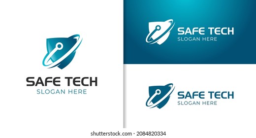 secure technology logo with shield symbol, icon design for cyber army, security system