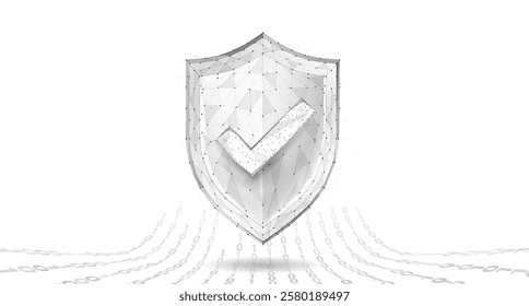 Secure technology. Polygonal wireframe shield with check mark sign isolated on white. Secure service, protect data, cyber shield, antivirus solution, internet safety, firewall system, privacy concept
