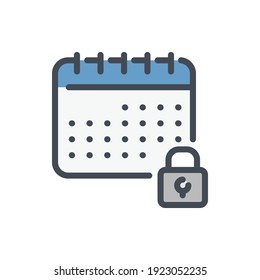 Secure timetable color line icon. Calendar with lock vector outline colorful sign.