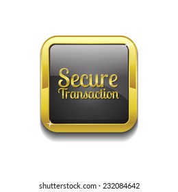 Secure Transaction Gold Vector Icon Button
