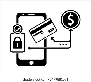 Secure Transaction Icon, Secure Electronic Transaction, Protected Online Digital Money Payment And Receive Process Vector Art Illustration