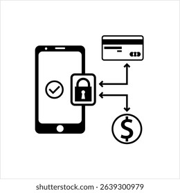 Secure Transaction Icon, Secure Electronic Transaction, Protected Online Digital Money Payment And Receive Process Vector Art Illustration